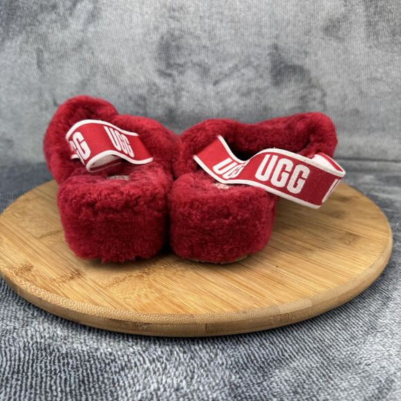 UGG Shoes Womens Size 8 Red Fluff Yeah Slide Shearling Slingback Slippers Plush - Picture 6 of 11
